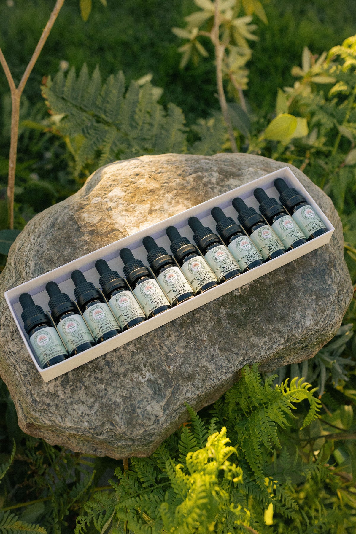First Light shamanic essence bottles in their boxed set